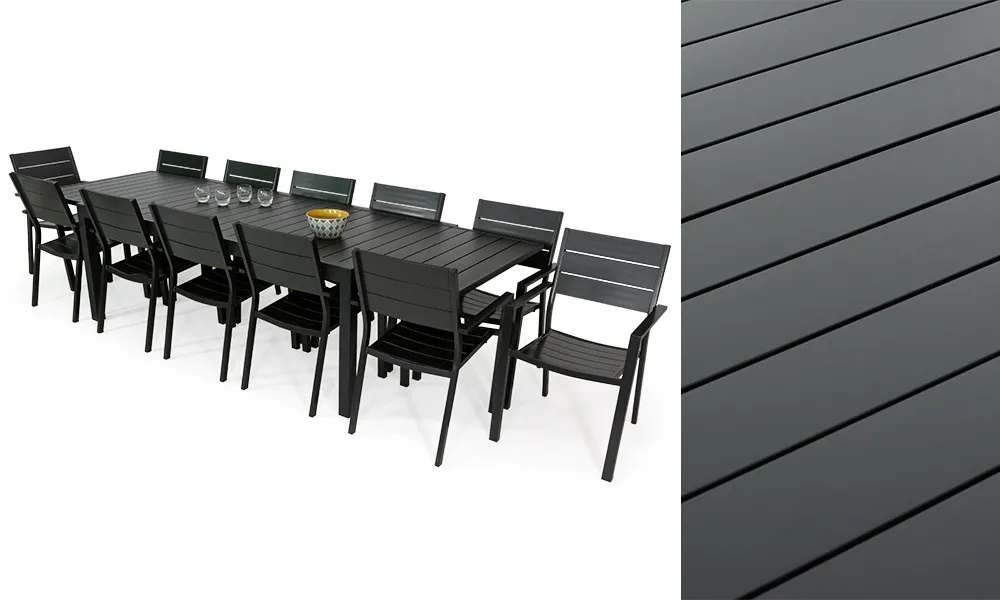 Table MALAGA 2 3M et 12 fauteuils PRADET gris anthracite