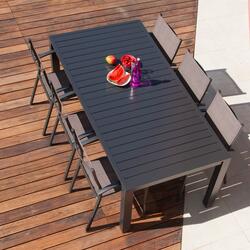 Tuinmeubilair: MALAGA 2M tafel + 6 ANTALYA taupe fauteuils - OOGarden
