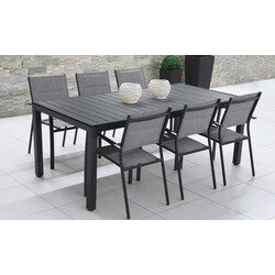 Tuinmeubilair: MALAGA 2M tafel + 6 lichtgrijze TUNIS fauteuils - OOGarden