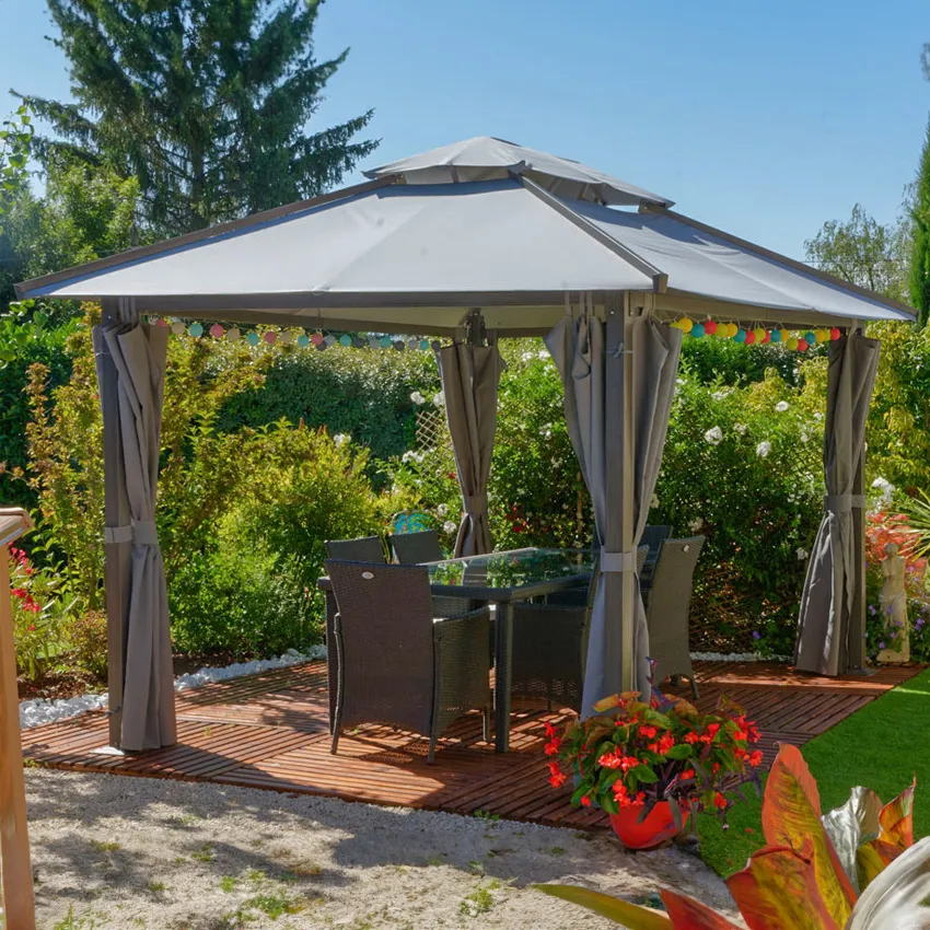 Gartenpavillon BEGLES 3 x 4 m mit Vorhang