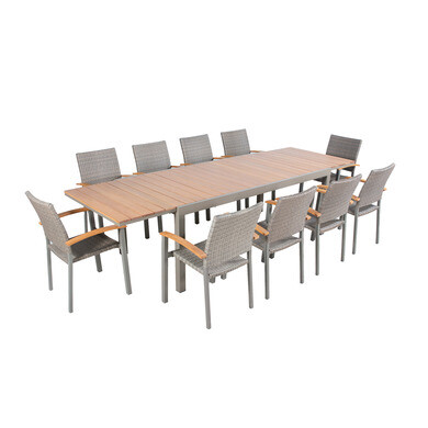 Salon de jardin: table aluminium 200 300 cm marbella et 10 fauteuils barcelona