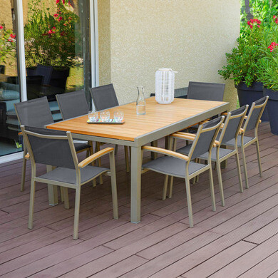 Salon de jardin: table marbella aluminium 2 3m et 8 fauteuils figueras