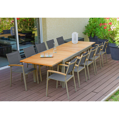Salon de jardin: table aluminium 200 300 cm marbella et 10 fauteuils figueras