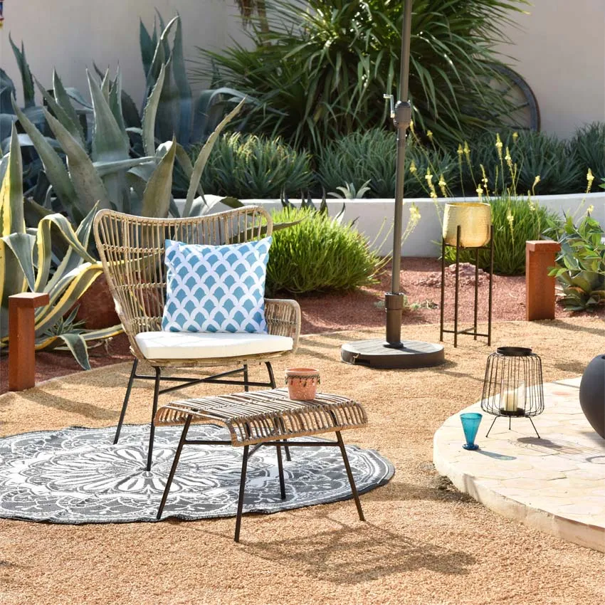 Fauteuil et repose pieds rotin naturel KUTA