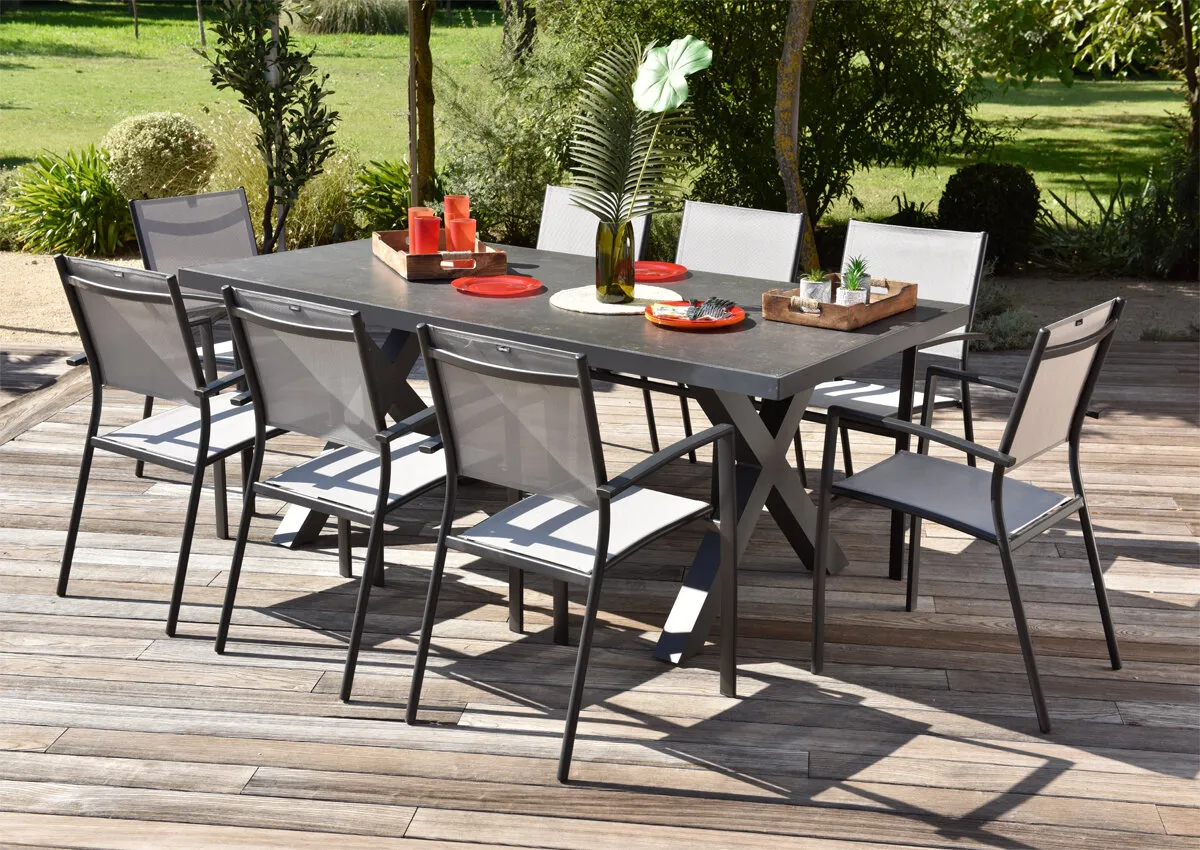 Salon de jardin: Table MESSINE et 8 fauteuils ANTIBES