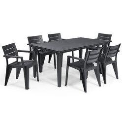 Tuinmeubelen in hars : 1m65 FUTURA tafel + 6 JULIE fauteuils - ALLIBERT