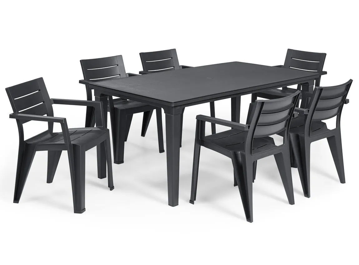 Salon de Jardin rÃ©sine : Table 1m65 FUTURA et 6 Fauteuils JULIE