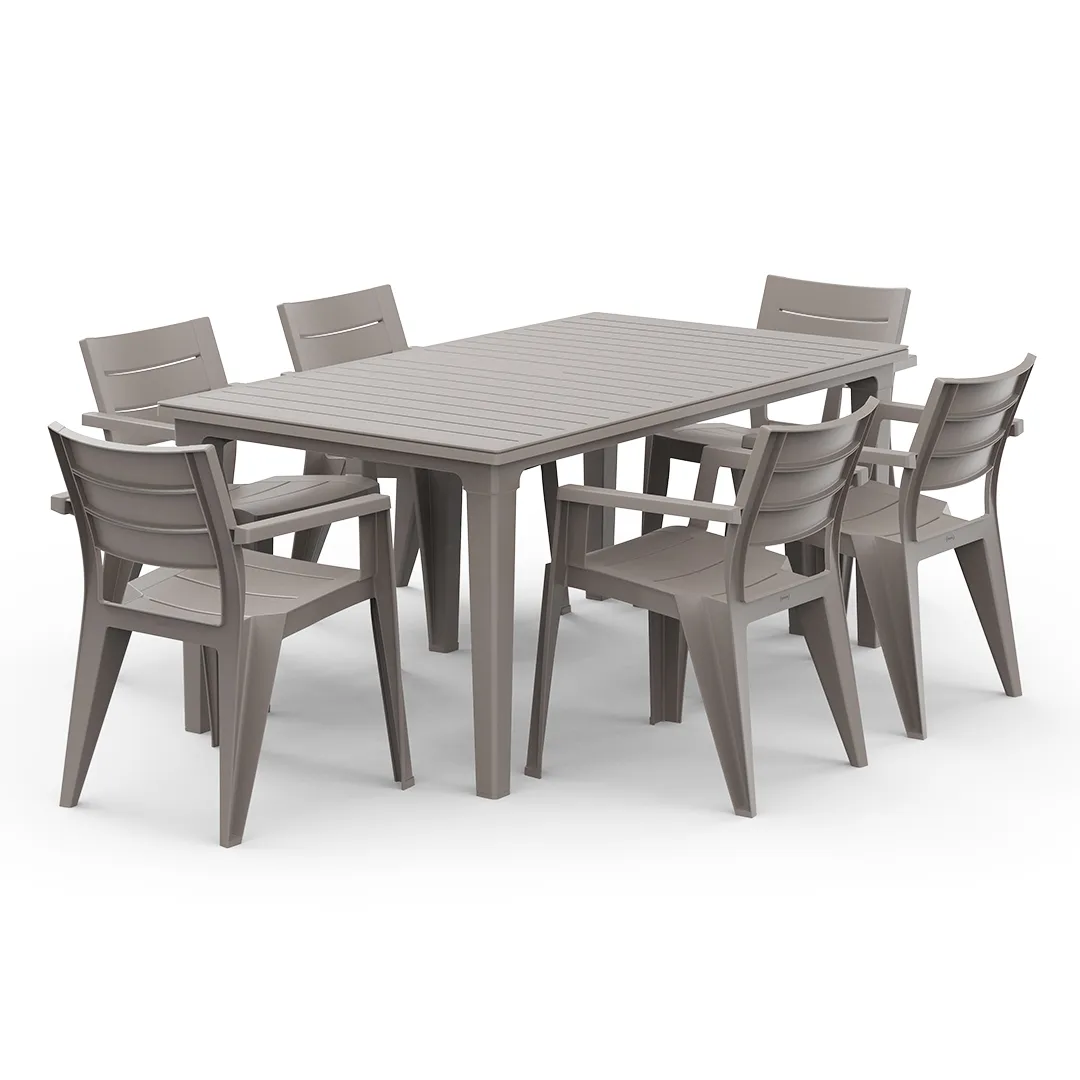 Salon de Jardin : Table FUTURA   6 Fauteuils JULIE   Coloris Cappucino