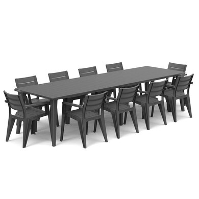 Salon jardin: table LIMA 160/240/320 cm graphite + 10 fauteuils graphite JULIE OOGarden