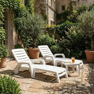 Lot de 2 bains de soleil résine polypropylène blanc RIVA - OOGarden