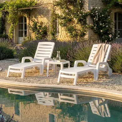 Lot de 2 bains de soleil résine polypropylène blanc RIVA - OOGarden
