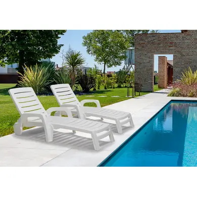 Lot de 2 bains de soleil résine polypropylène blanc RIVA - OOGarden