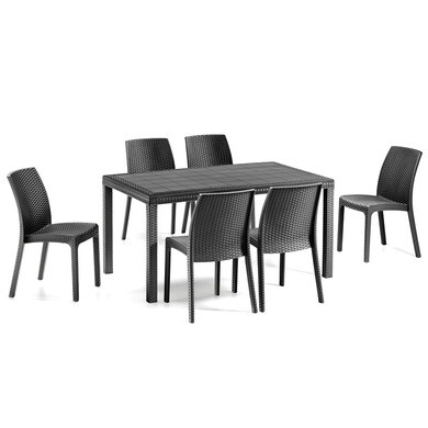 Table de jardin 160/210x100x75cm + lot de 6 chaises