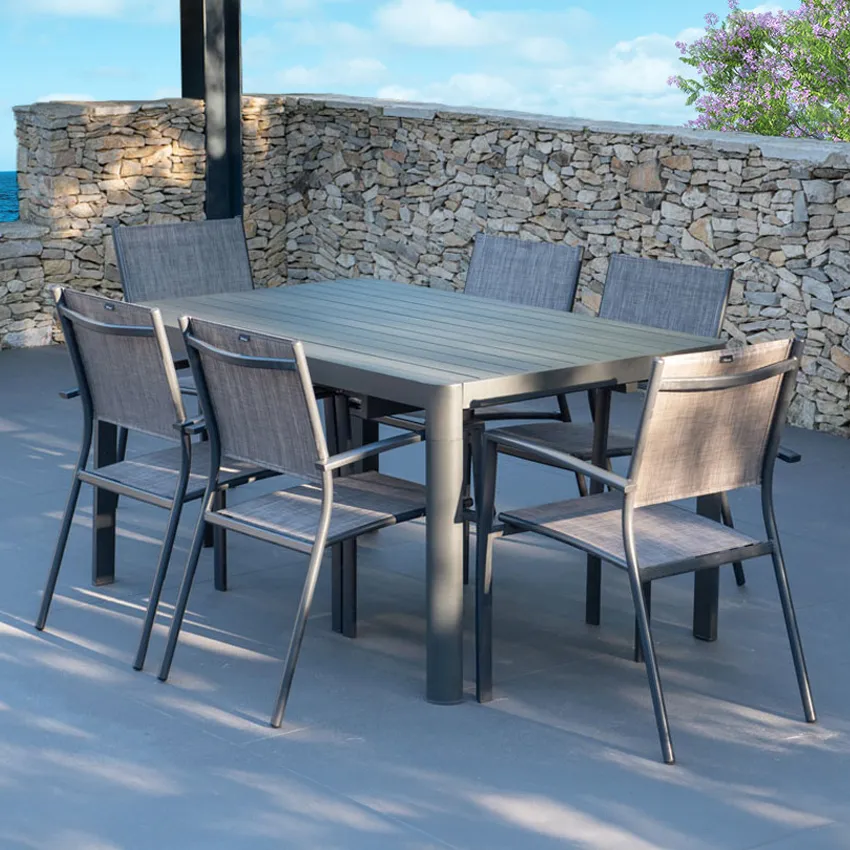 Table en aluminium extensible 95 150 cm GALICE et 6 fauteuils ANTALYA