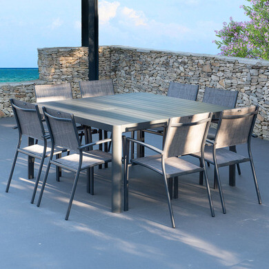 Table en aluminium extensible 95 150 cm galice et 8 fauteuils antalya