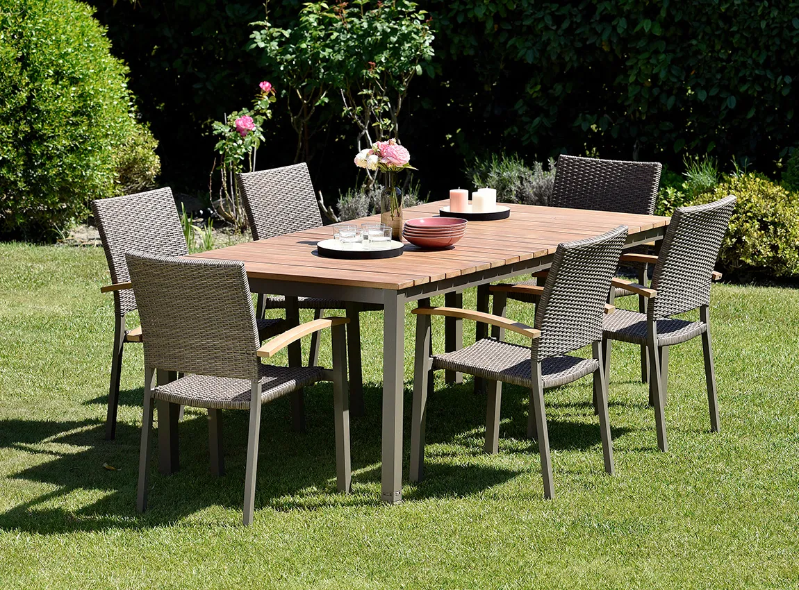 Table  MARBELLA Salon de jardin MARBELLA 2 m et 6 Fauteuils Barcelona