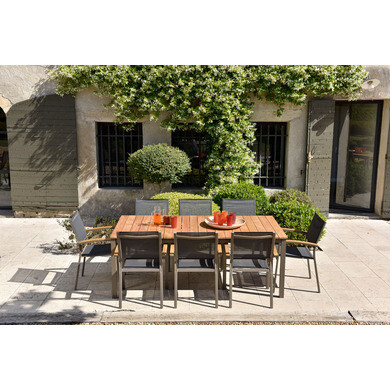 Salon de jardin: table eucalyptus marbella et 10 fauteuils figuera