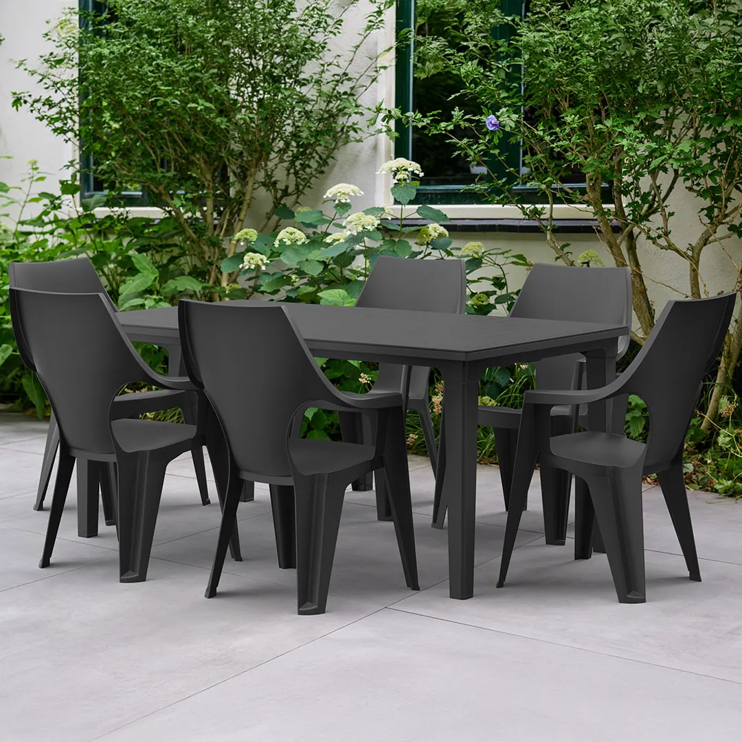 Salon de jardin rÃ©sine : table FUTURA 1m65 et 6 fauteuils DANTE