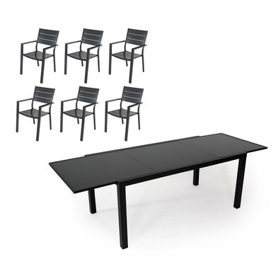 Salon de jardin: table palerme 165 245cm et 6 fauteuils pradet