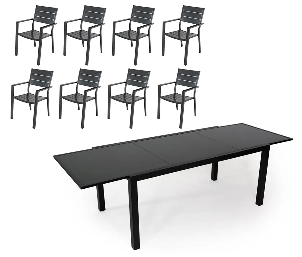 Salon de jardin : Table PALERME 2 3M et 8 fauteuils PRADET