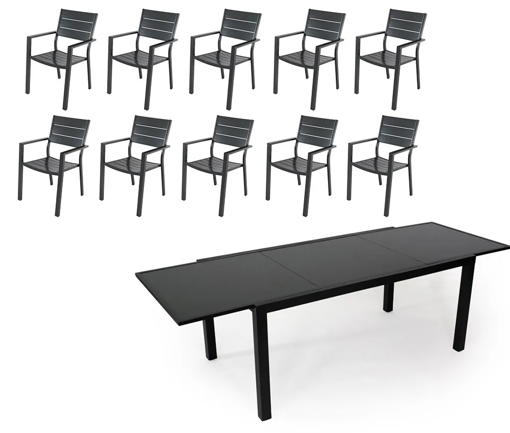 Salon de Jardin : Table PALERME 2 3M et 10 fauteuils PRADET