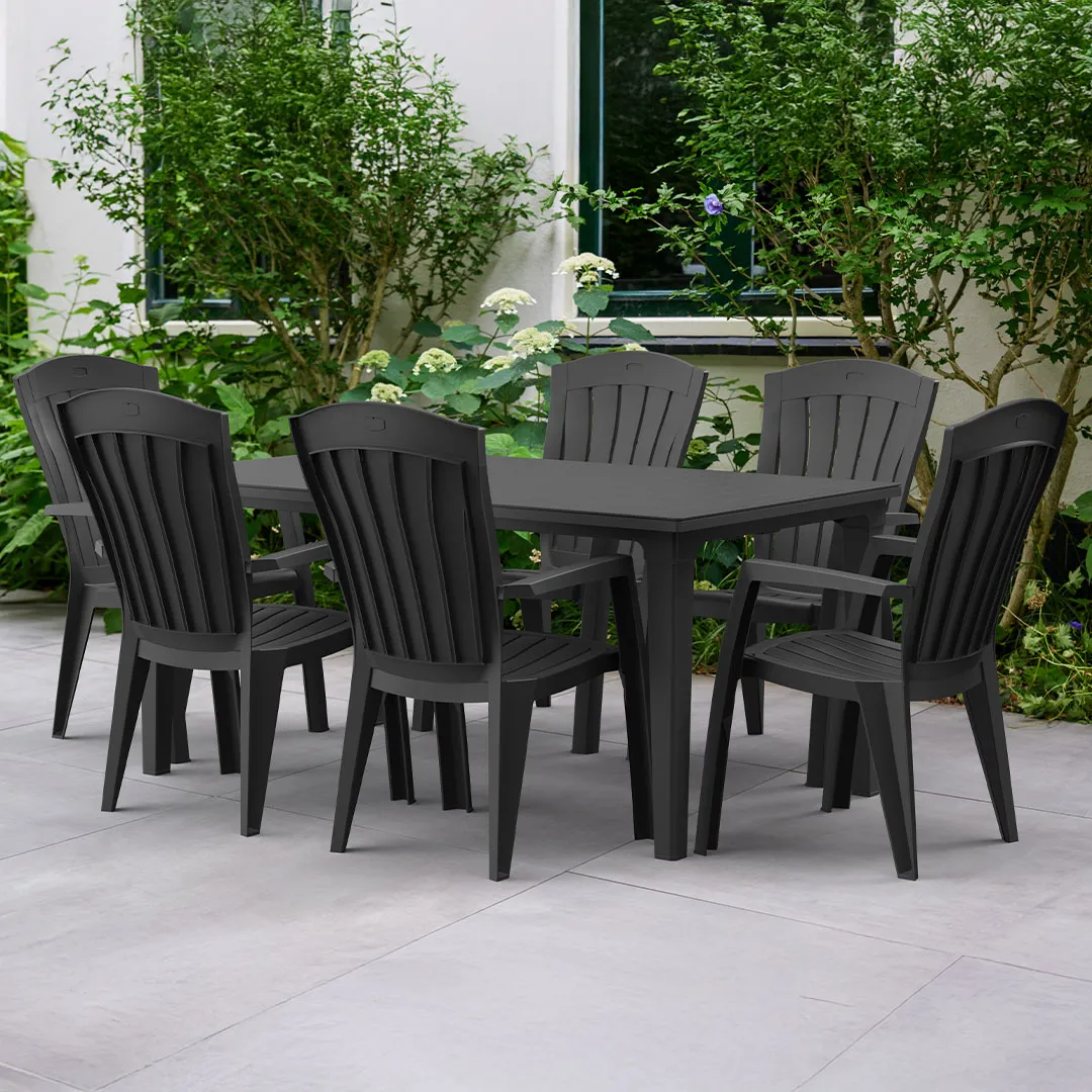 Salon de Jardin : Table Futura 1m65 et 6 Fauteuils Santorini