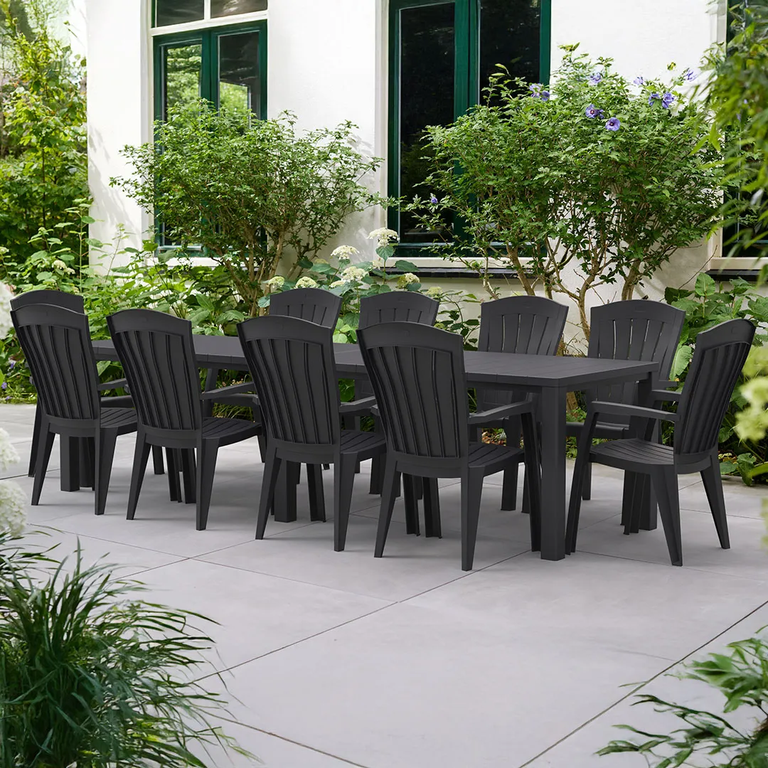 Salon de jardin : Table JULIE DOUBLE et 10 fauteuils SANTORINI graphite