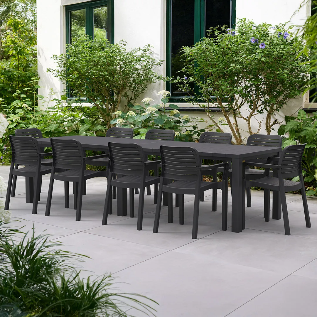 Salon de jardin : Table JULIE DOUBLE et 10 fauteuils CHLOE graphite