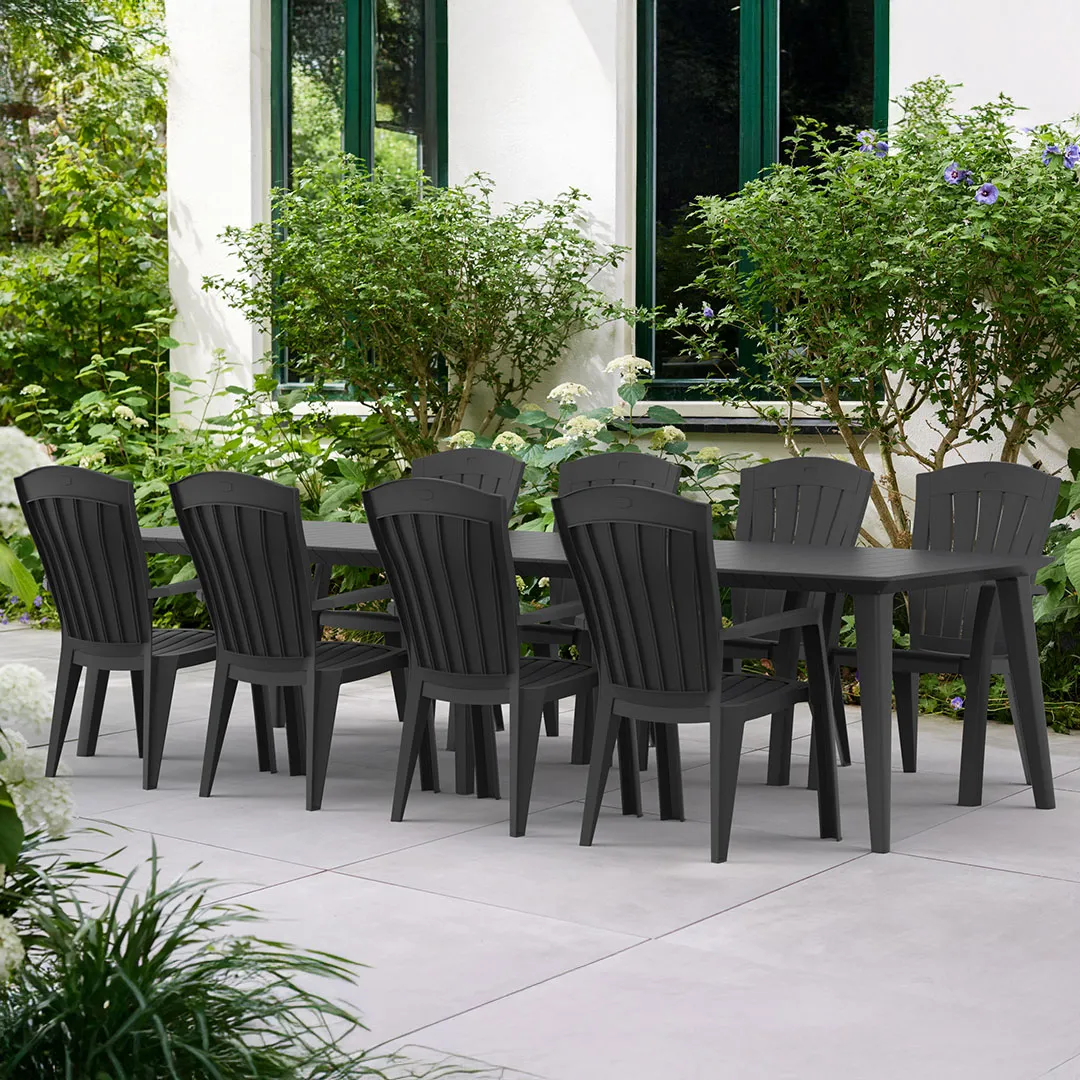 Salon de jardin : Table LIMA 160 240 320 cm et 8 fauteuils SANTORINI