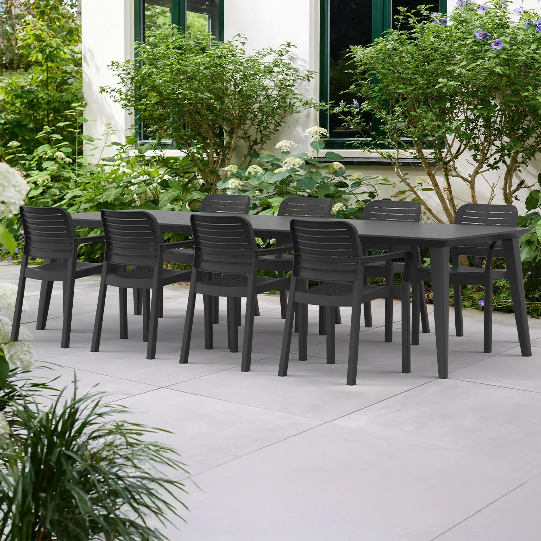 Salon de jardin :Table LIMA 3m20 et 8 fauteuils CHLOE