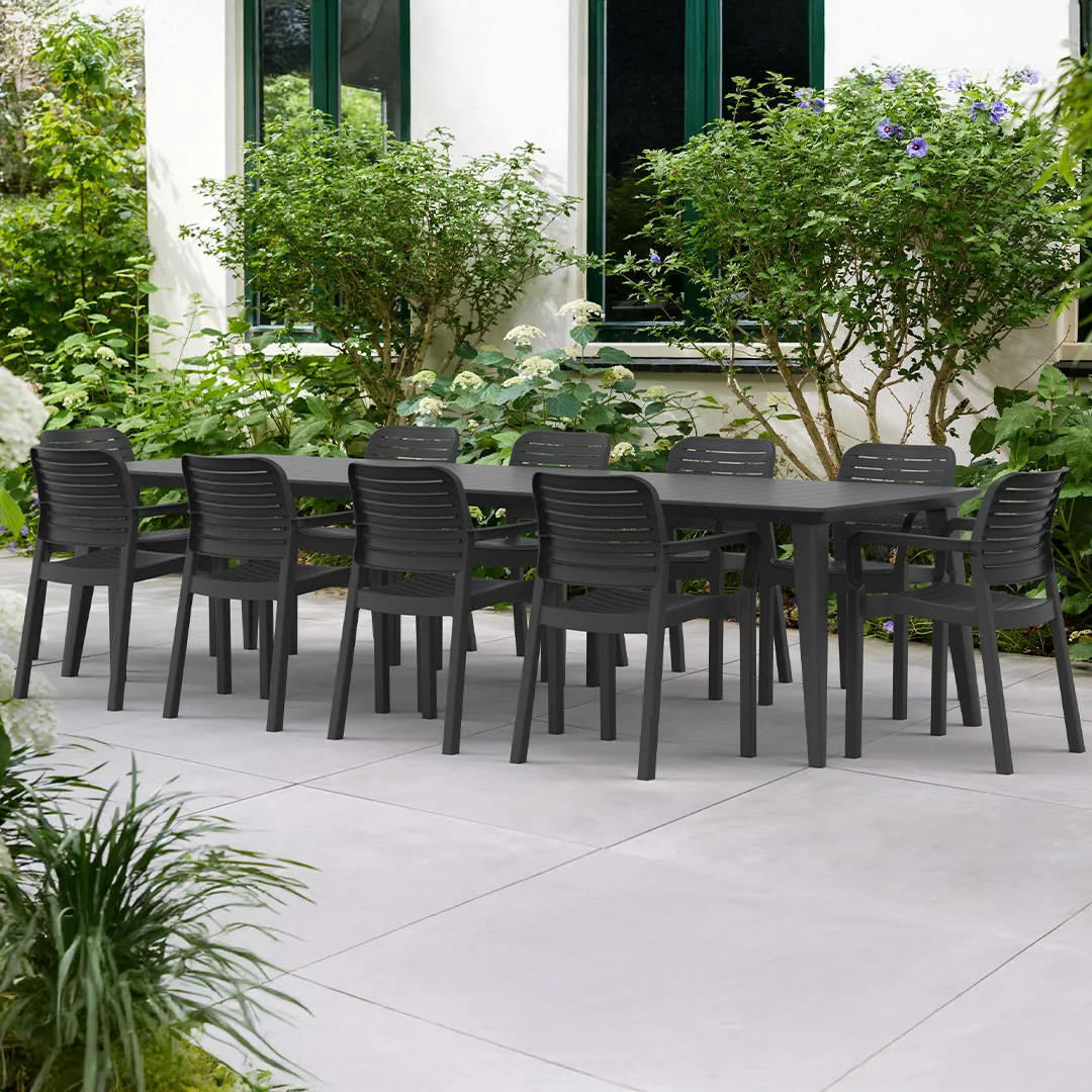 Salon de jardin : Table LIMA 160 240 320 cm et 10 fauteuils CHLOE