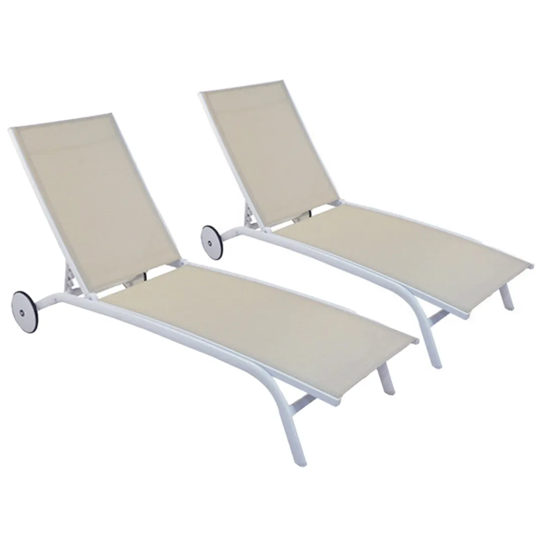 Lot de 2   Bain de Soleil PRAIA Blanc et Beige