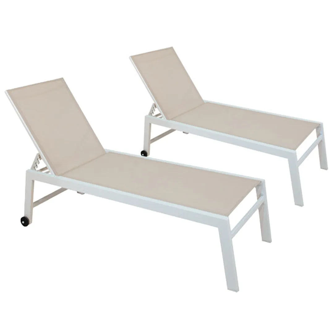 Lot de 2 bains de soleil SYMI Blanc et Beige