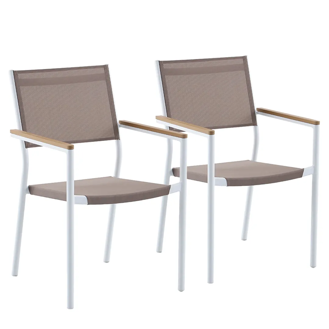 Lot de 2 Fauteuils de Jardin ROMA en aluminium Blanc et Taupe