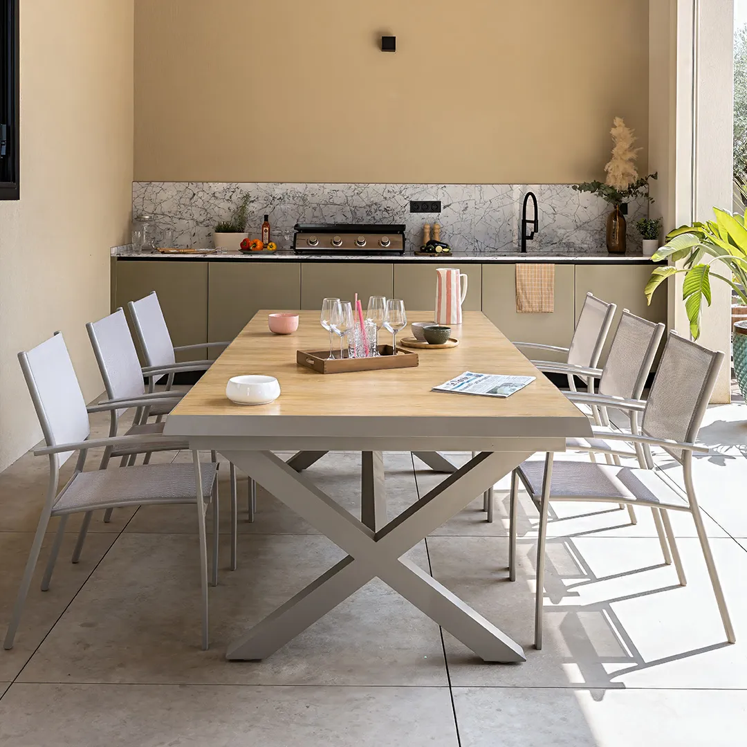 Salon de jardin : Table SANDINO 2 3M et 6 fauteuils SANDINO