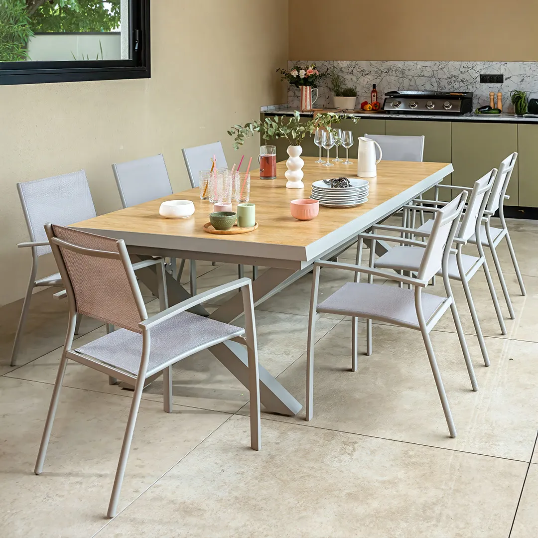 Gartenmöbel Tisch IBARRA mit 8 Sesseln SANDINO