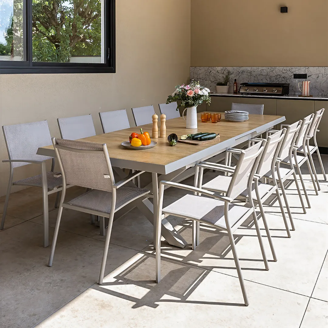 Salon de jardin : Table SANDINO 2 3M et 12 fauteuils SANDINO