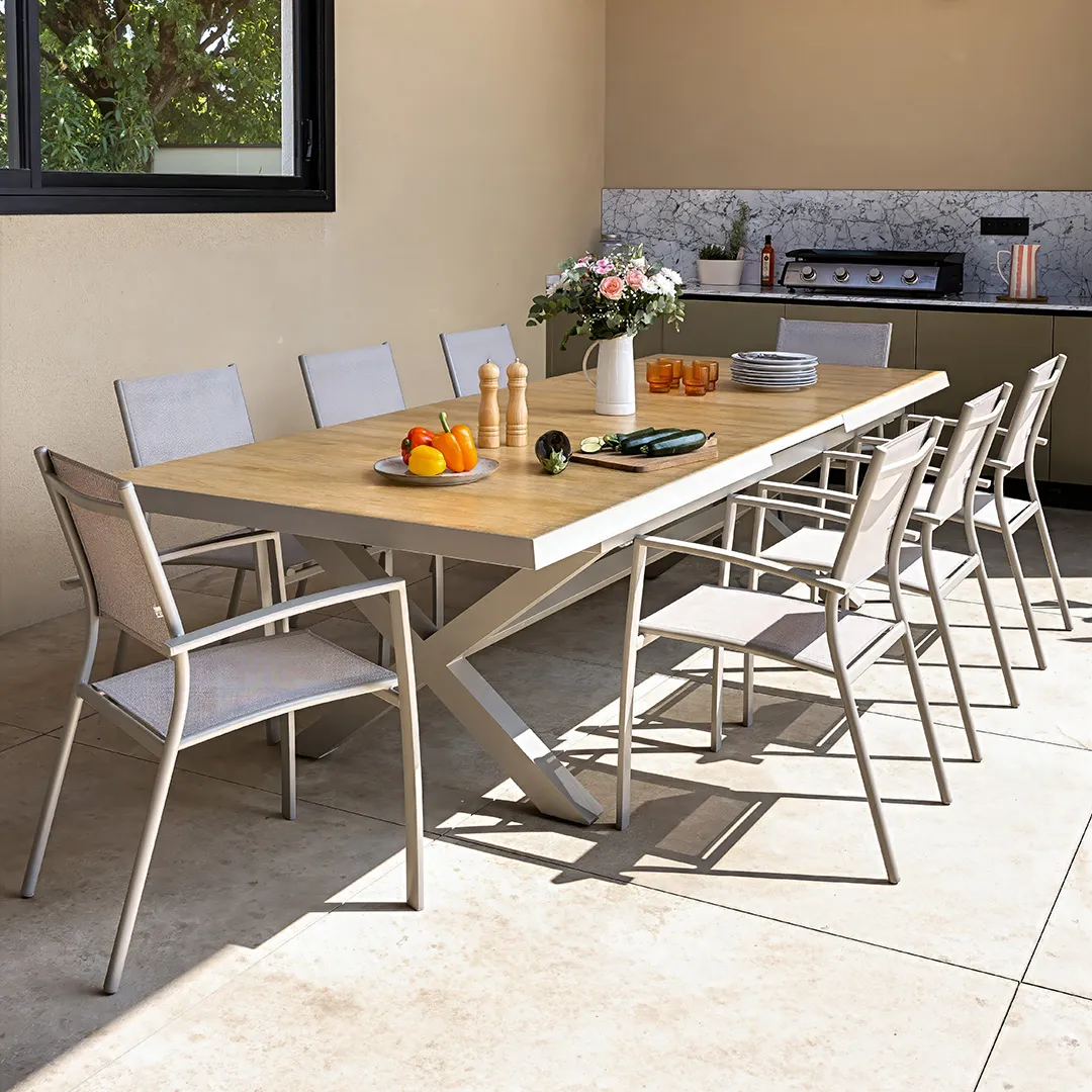 Salon de jardin : Table SANDINO 2 3M et 8 fauteuils SANDINO