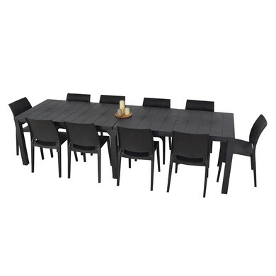 Tuinmeubelset: Julie Dubbele tafel + 10 LOVE grafiet stoelen - OOGarden