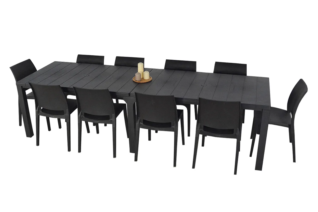 Salon de jardin: Table Julie Double et 10 Chaises LOVE graphite