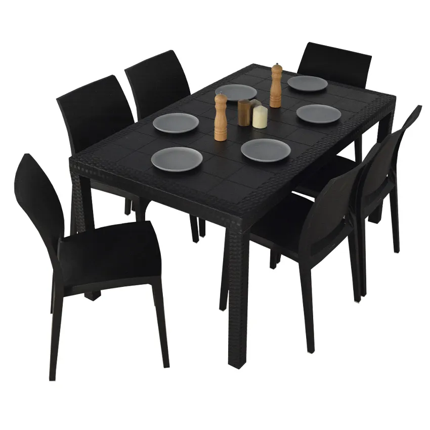 Salon de jardin : Table 150 cm HOUSTON et 6 chaises LOVE   Graphite