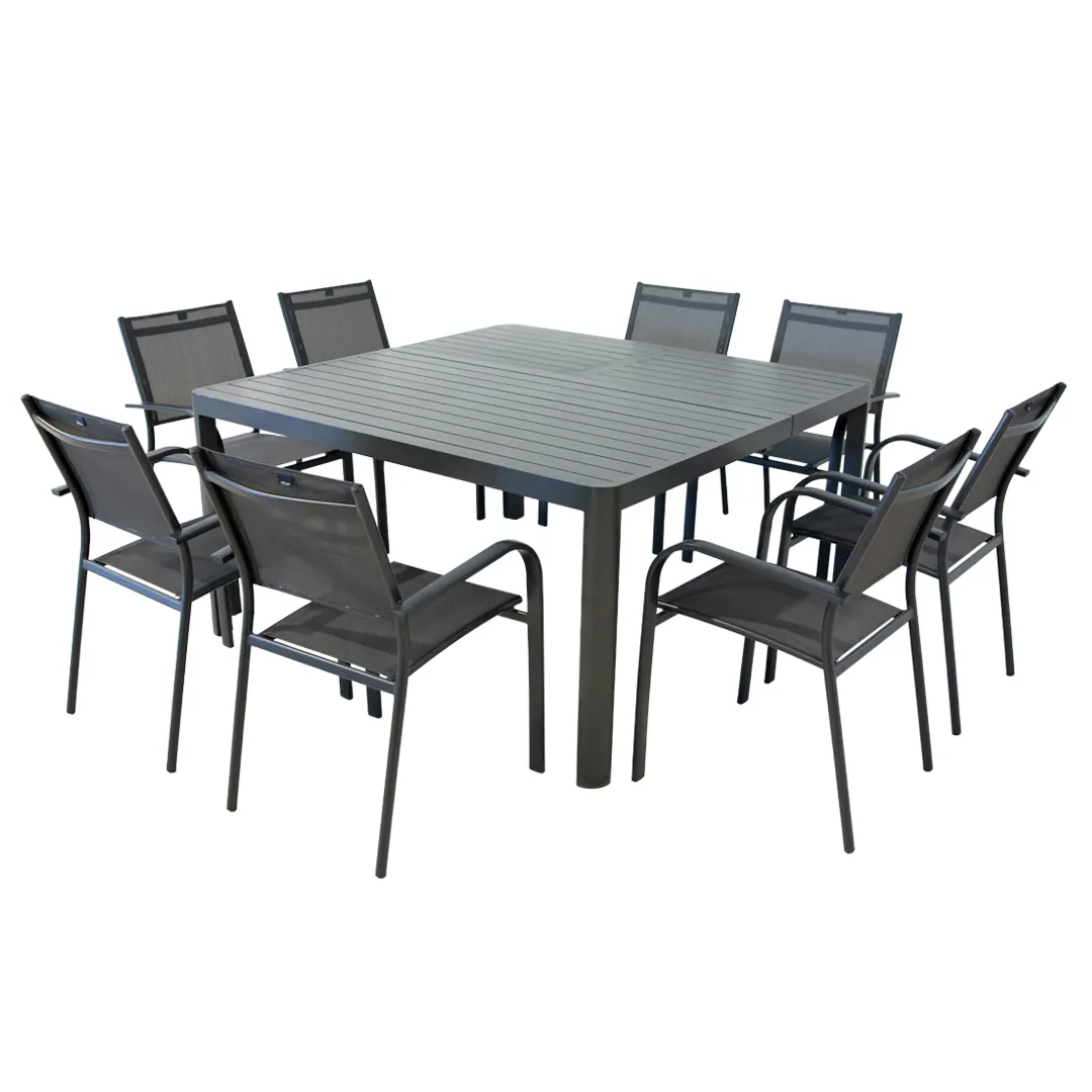 Salon de jardin en aluminium 95 150cm GALICE et 8 fauteuils BILBAO