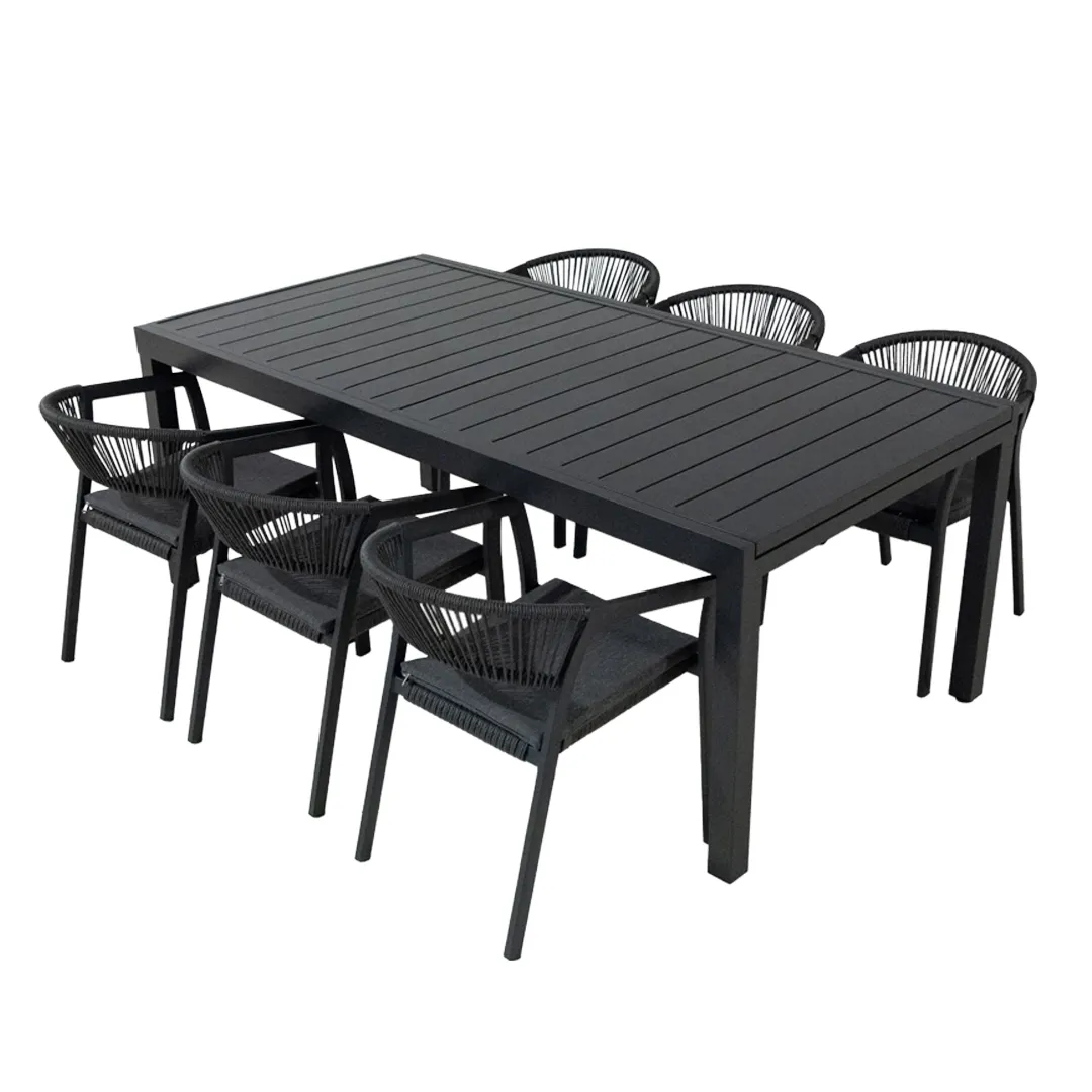 Salon de jardin: Table MALAGA 2 3m et 6 fauteuils PARIS anthracite