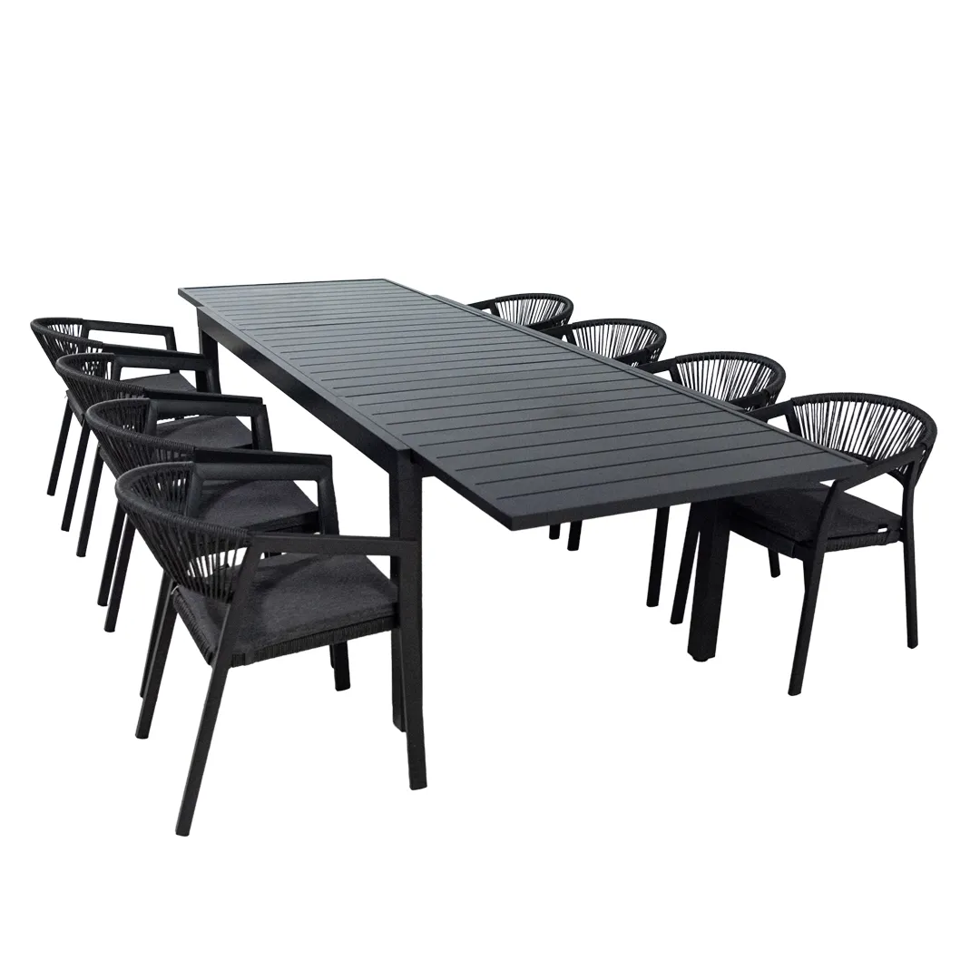 Salon de jardin: Table MALAGA 2 3m et 8 fauteuils PARIS anthracite