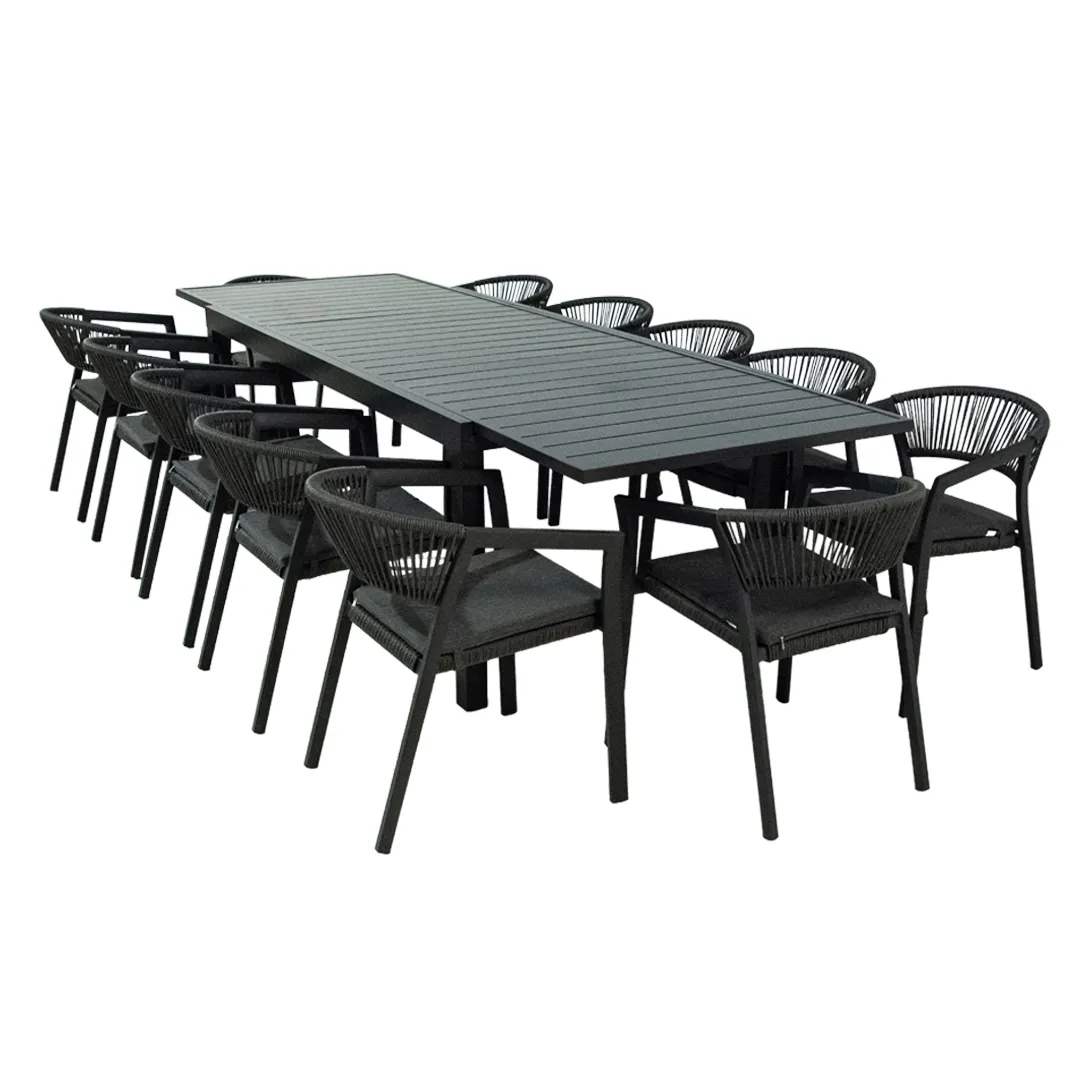 Salon de jardin: Table MALAGA 2 3m et 12 fauteuils PARIS anthracite