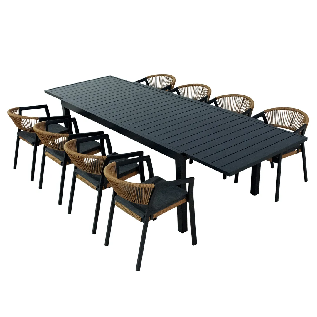 Salon de jardin: Table MALAGA 2 3m et 8 fauteuils PARIS naturel