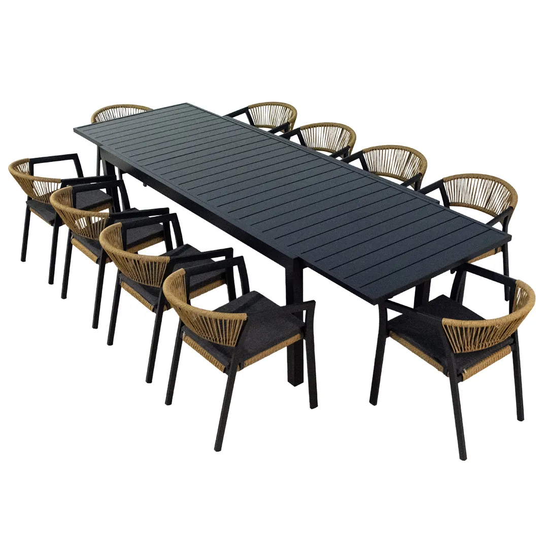 Salon de jardin: Table MALAGA 2 3m et 10 fauteuils PARIS naturel