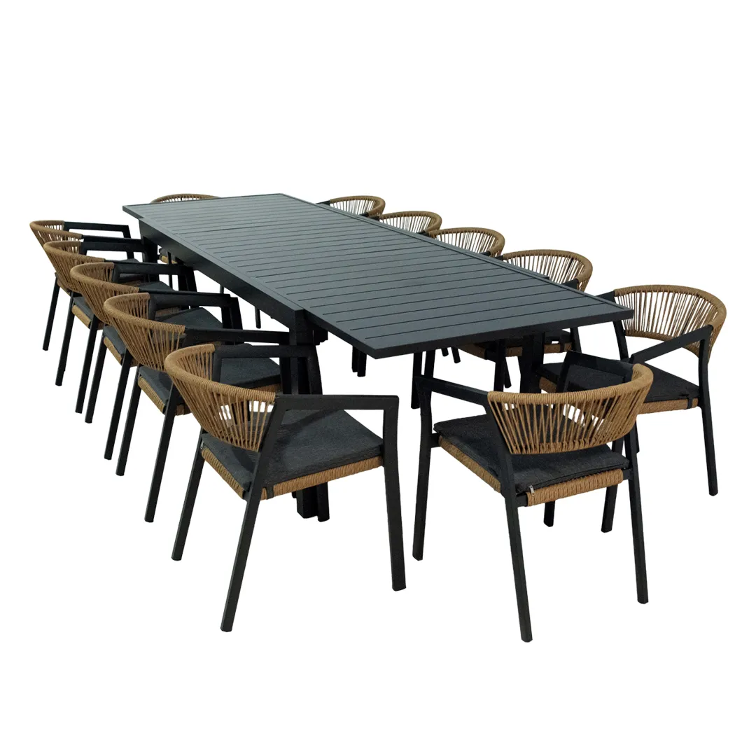 Salon de jardin: Table MALAGA 2 3m et 12 fauteuils PARIS naturel