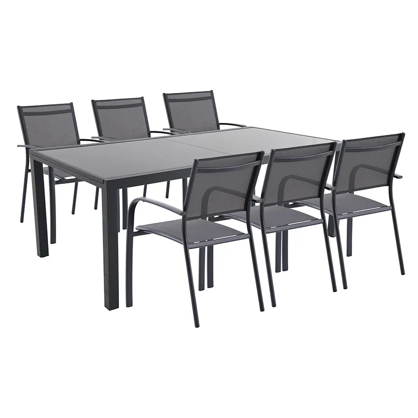 Salon de jardin : Table PALERME 2 3M et 6 fauteuils BILBAO anthracite