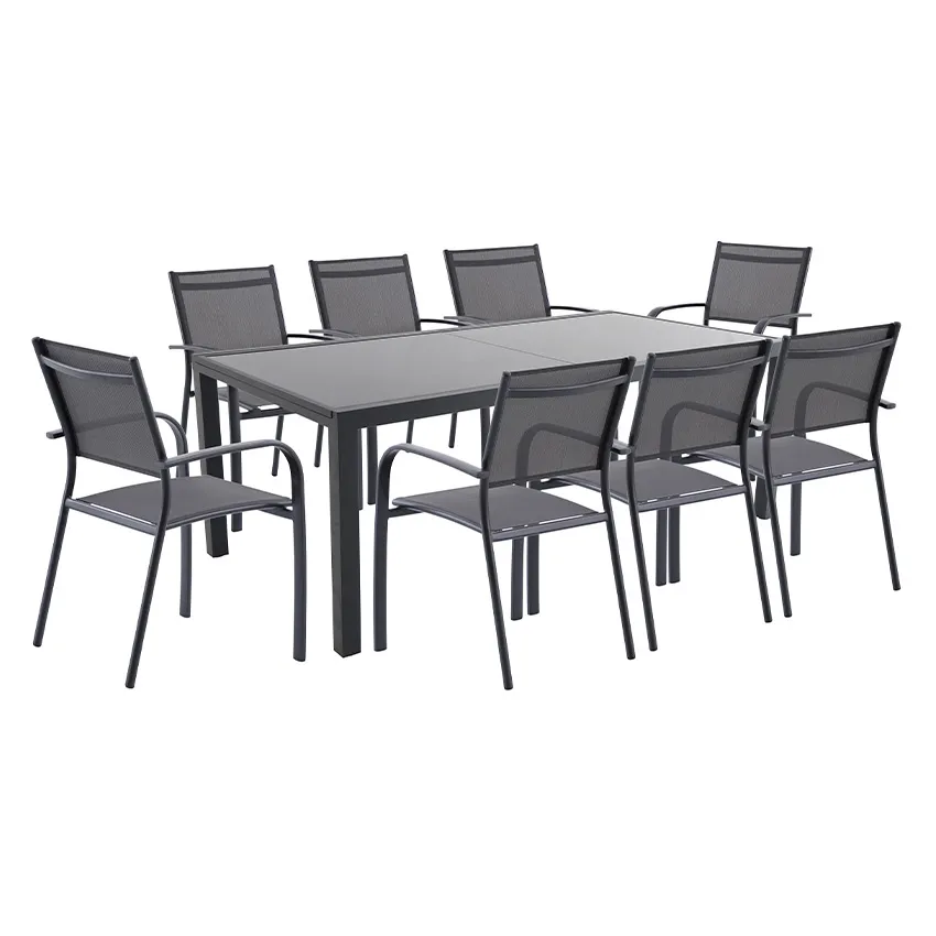 Salon de jardin : Table PALERME 2 3M et 8 fauteuils BILBAO anthracite